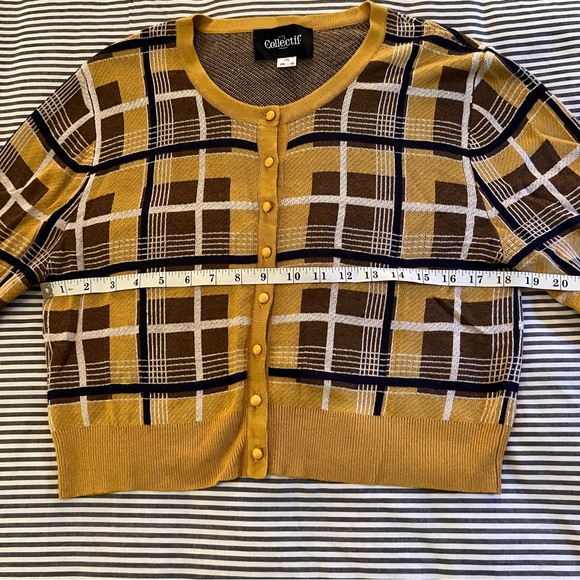 Collectif London Mustard Plaid Sweater, Size 2XL, Cute Pinup Rockabilly Look! - Picture 1 of 6